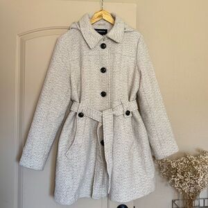 Tan & Cream Wool Blend Hooded Walker Coat | Size XL | LIZ CLAIBORNE Outerwear